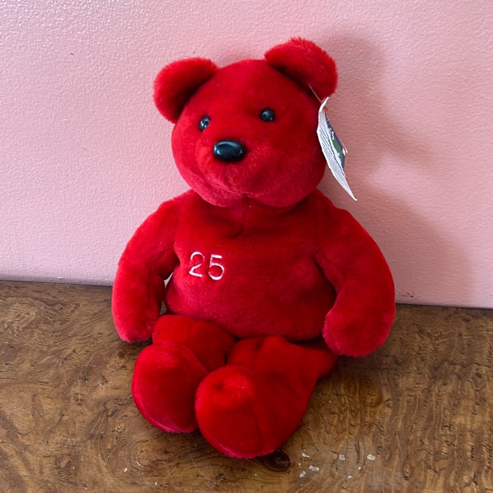 Mark McGwire Salvinos Big Bammer Bear Plush Stuffed Animal #25 Bean Bag Red 1999